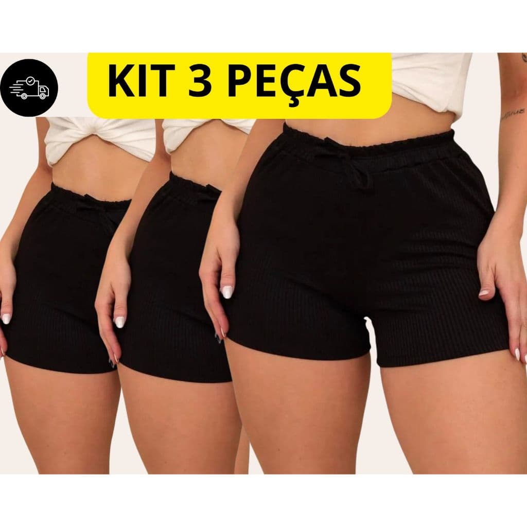 Kit 3 Shorts Feminino Básico Canelado Confortável