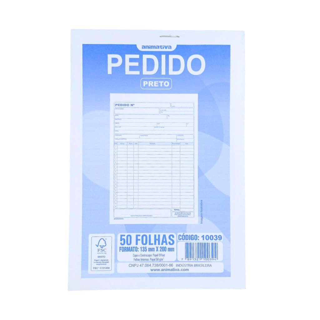 Pedido Multivias Preto 135mm x 200mm 50 Folhas - Animativa