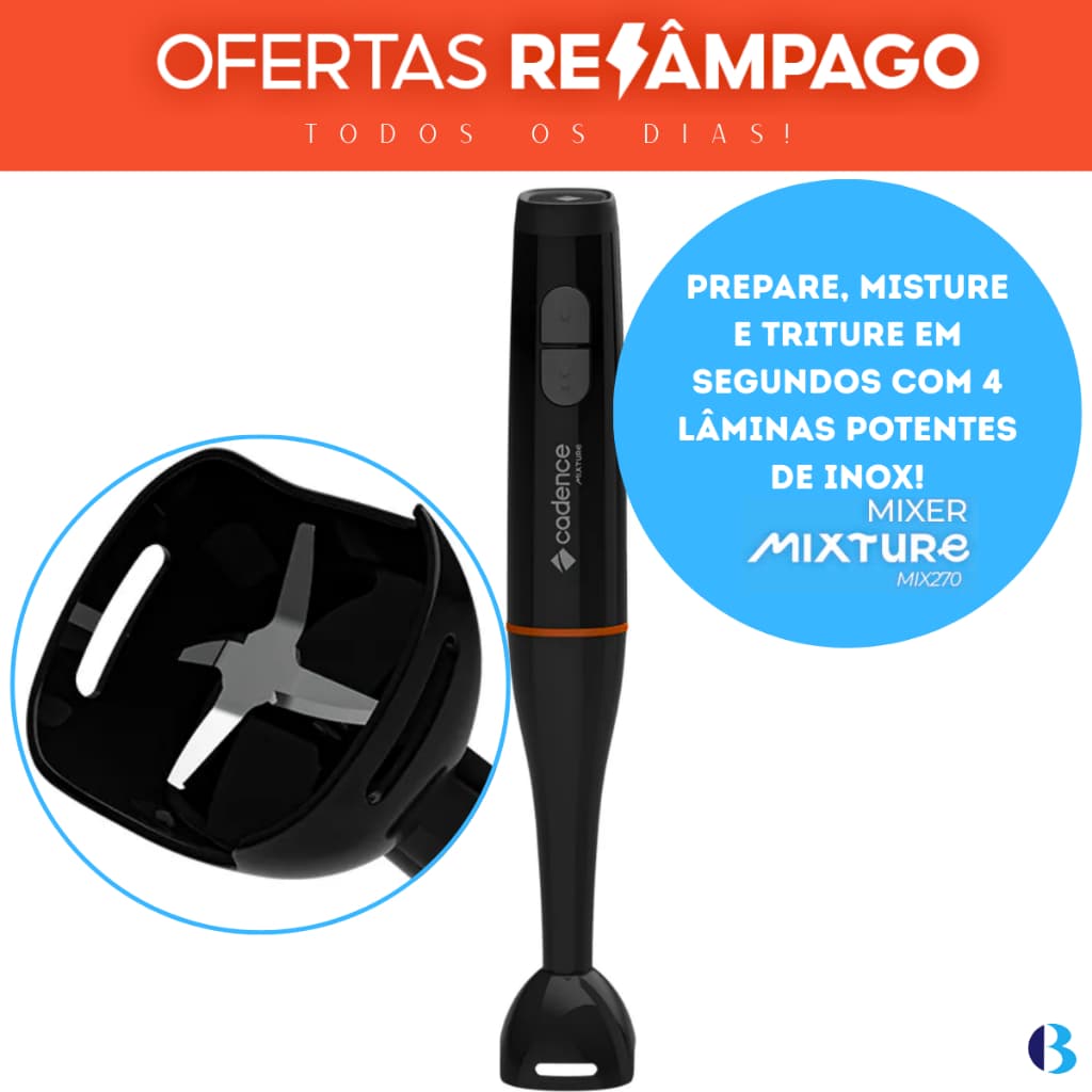 Mixer Portátil De Mão Para Sucos E Vitanaminas Sopas E Molhos Mixture Mix270 Preto 127V Cadence