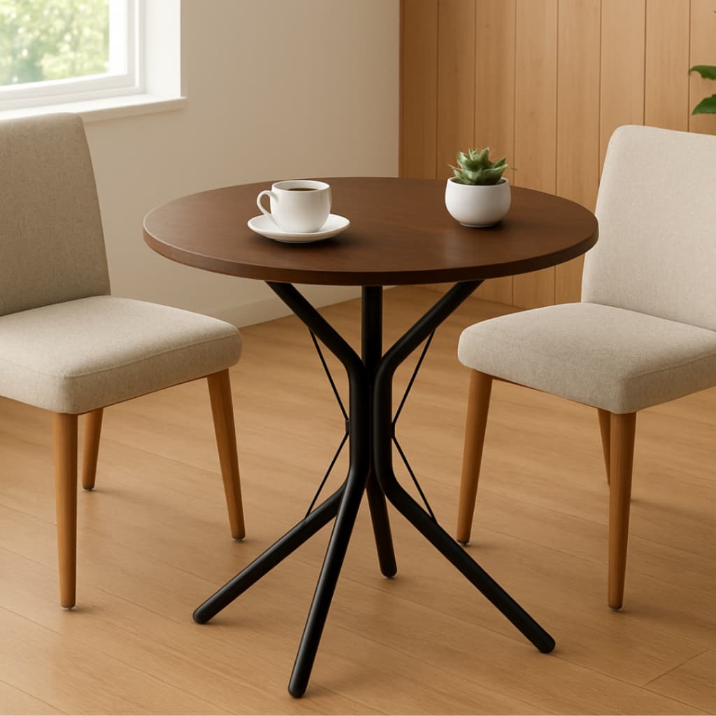 Mesa De Jantar Multiuso Redonda 4 Pés Base Aço Industrial Moderna