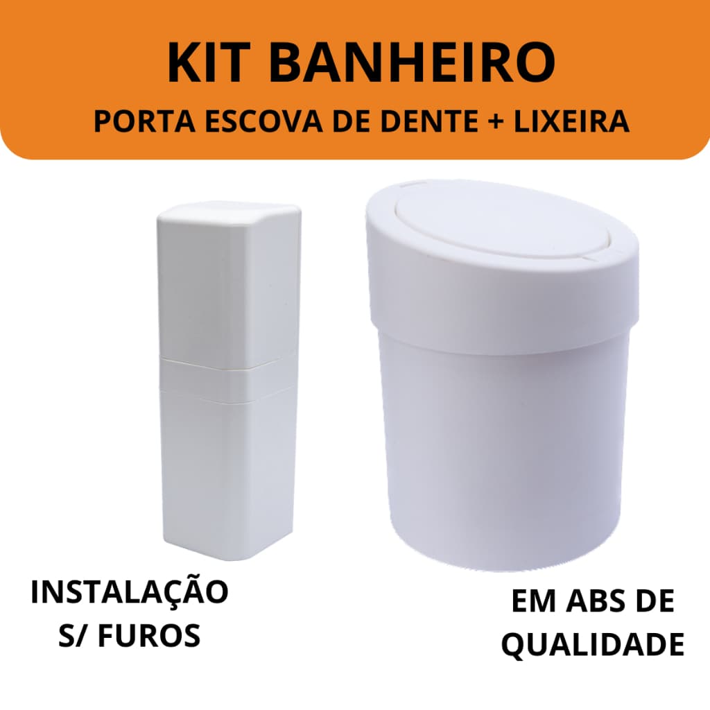 Kit Completo para Banheiro com Lixeira 5L + Porta Escova e Pasta Organização Moderna