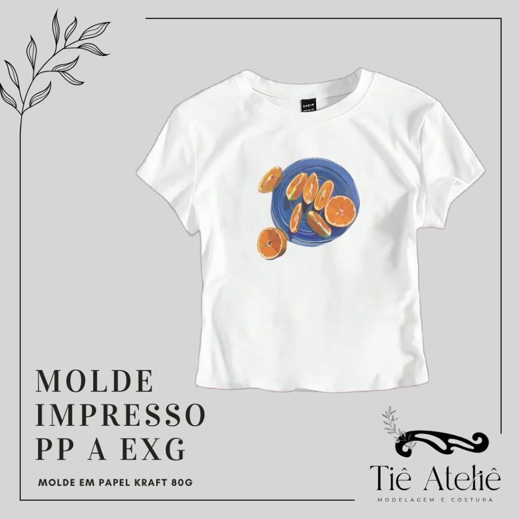 MOLDE EM PAPEL KRAFT DE CAMISETA FEMININA BABY LOOK PARA COSTURA MODELAGEM EM PAPEL KRAFT