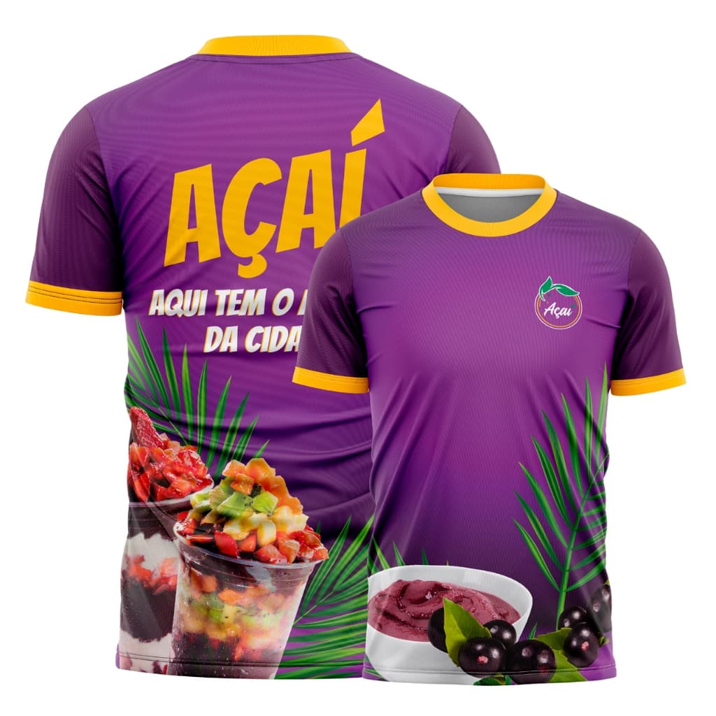 Camiseta Uniforme Açaí Profissional Dry Fit Confortável Trabalho Sorveteria Lanchonete Premium