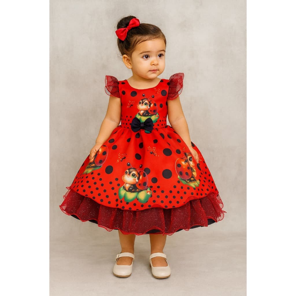VESTIDO INFANTIL JOANINHA VERMELHA PARA ANIVERSÁRIO MENINAS LADY BUG