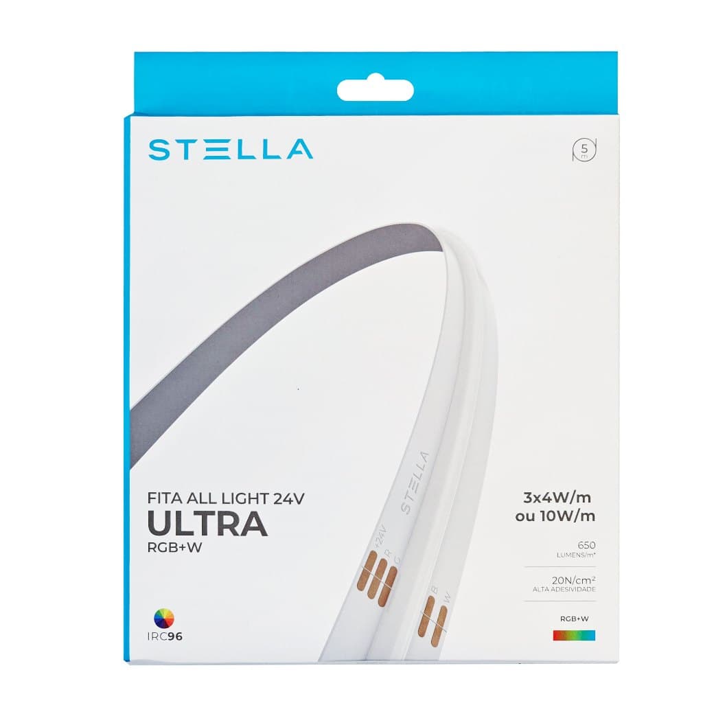 Fita LED RGB+W Stella 24V Ultra 12W 5m Colorida Sanca  Quarto Iluminação Ambiente Decorativa STL2487