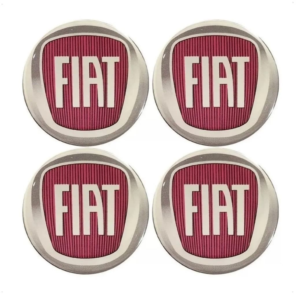 Kit De 4 Emblema Resinado Vermelho Fiat Roda Calota 48mm