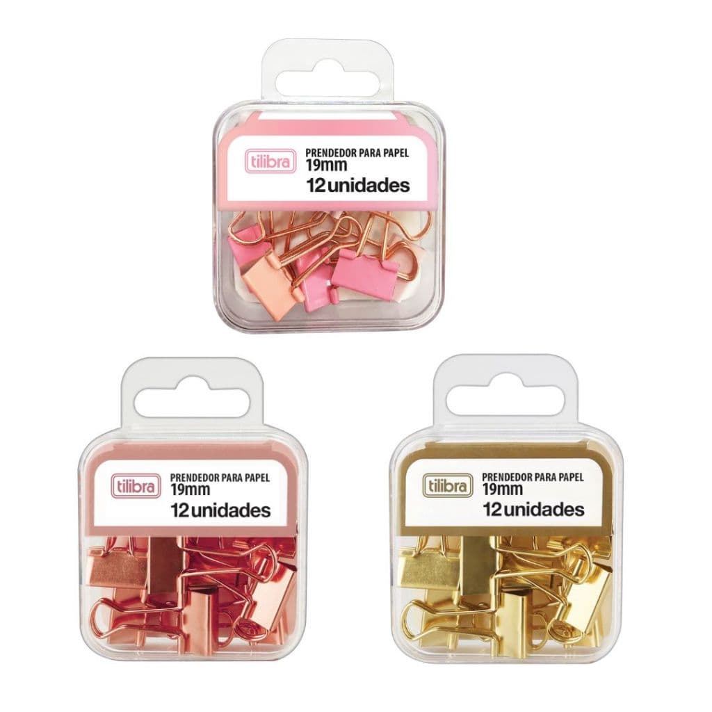 Prendedor de Papel 19mm (Rose Gold Dourado e Rosa)12 Unidades - Tilibra