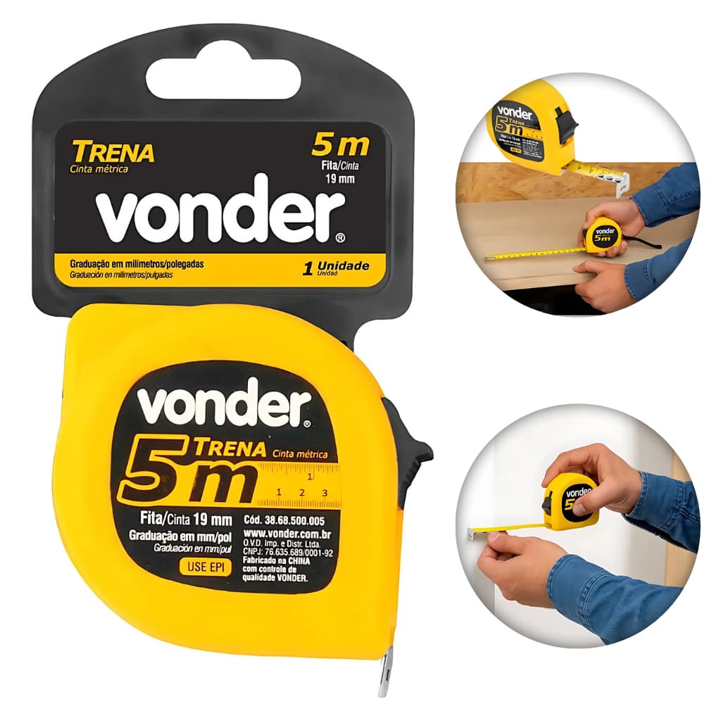 Vonder Trena 5m - Fita Métrica 1 Unidade 19mm