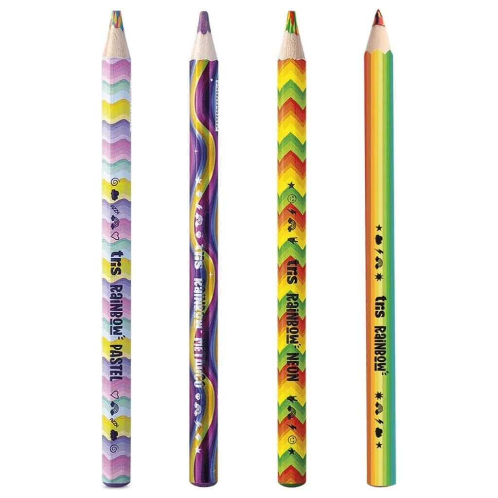 Kit Lápis Rainbow Arco-Íris Tris Jumbo Super Macio - Tradicional, Pastel, Neon e Metálico