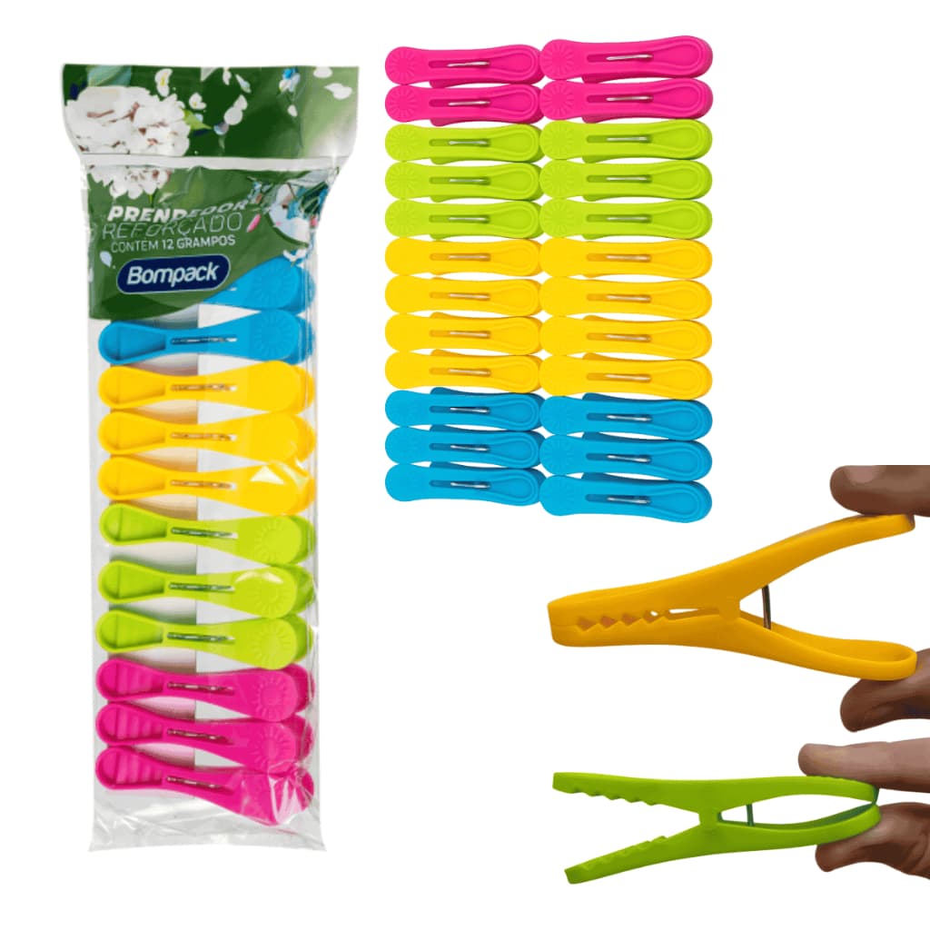 Kit 36 Prendedores de Roupas Coloridos Reforçados Bompack