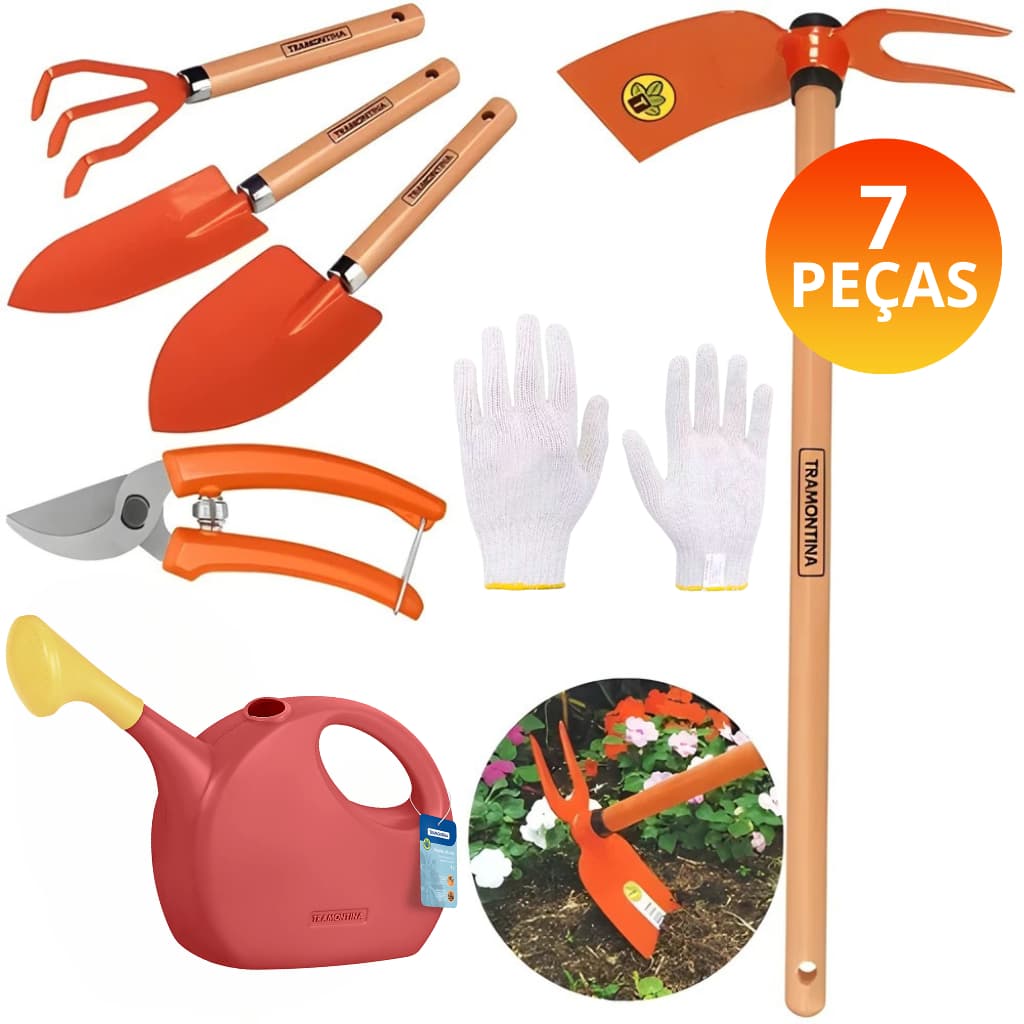 Kit Jardinagem Tramontina 7 Peças Conjunto de Ferramentas Original Alta Qualidade