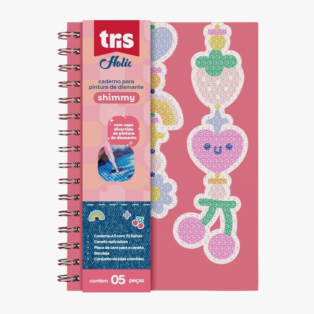 Caderno Pautado Holic Charm 70 Folhas + 5 Joias pra Personalizar + Caneta Aplicadora  - Caderno Papelaria Fofa