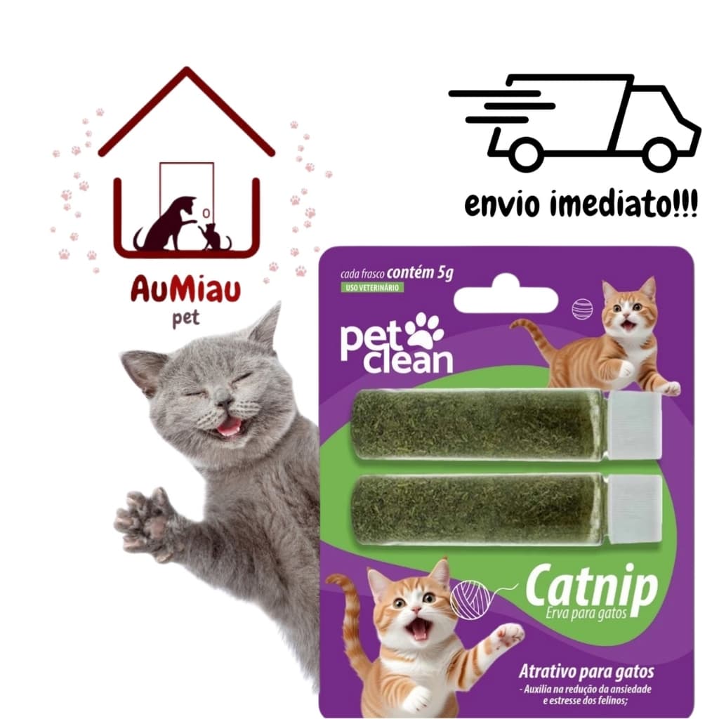 Catnip Erva de Gato Pet Clean embalagem com 2 frascos de  2g