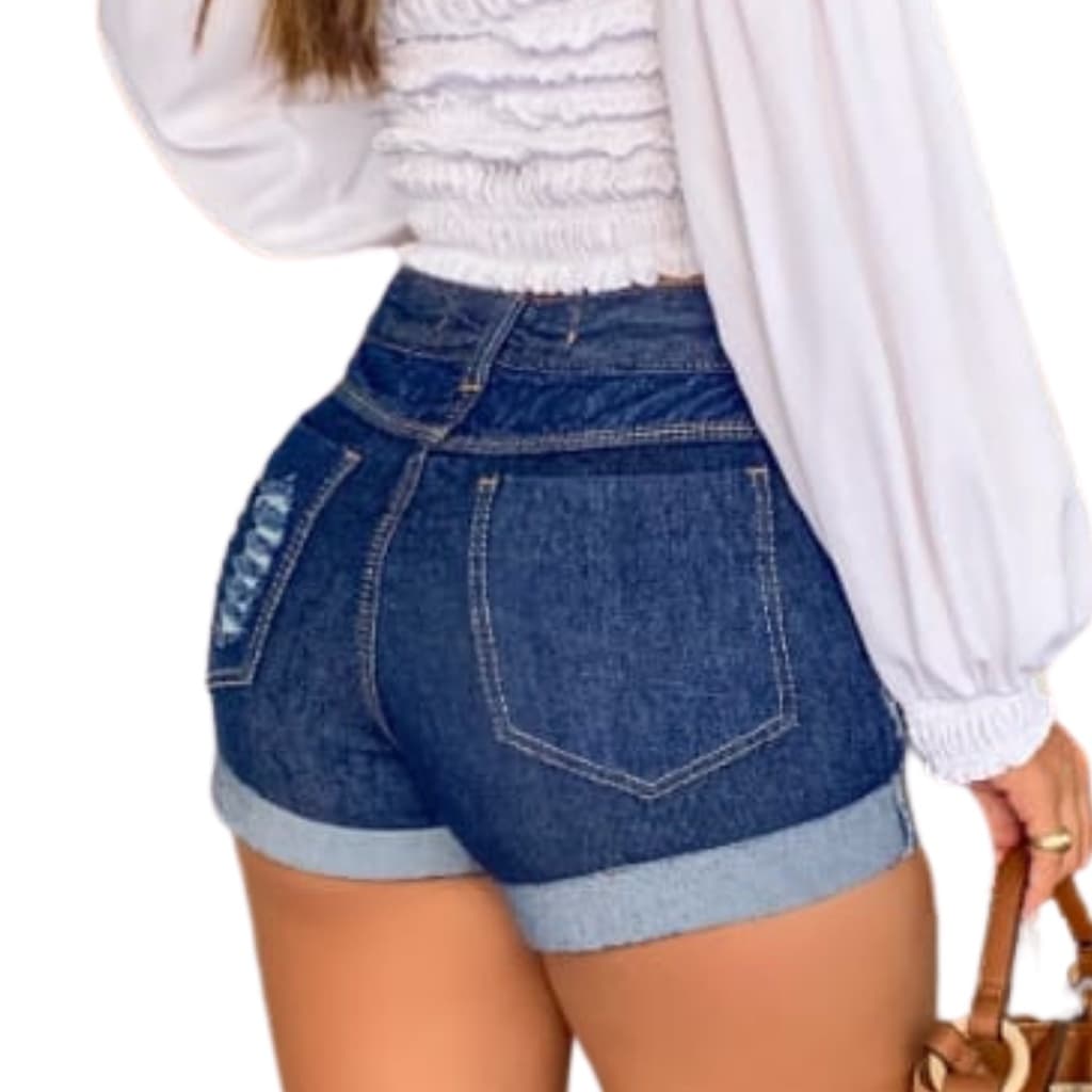 Short Jeans Feminino Cintura Alta Curto Modelagem Luxo