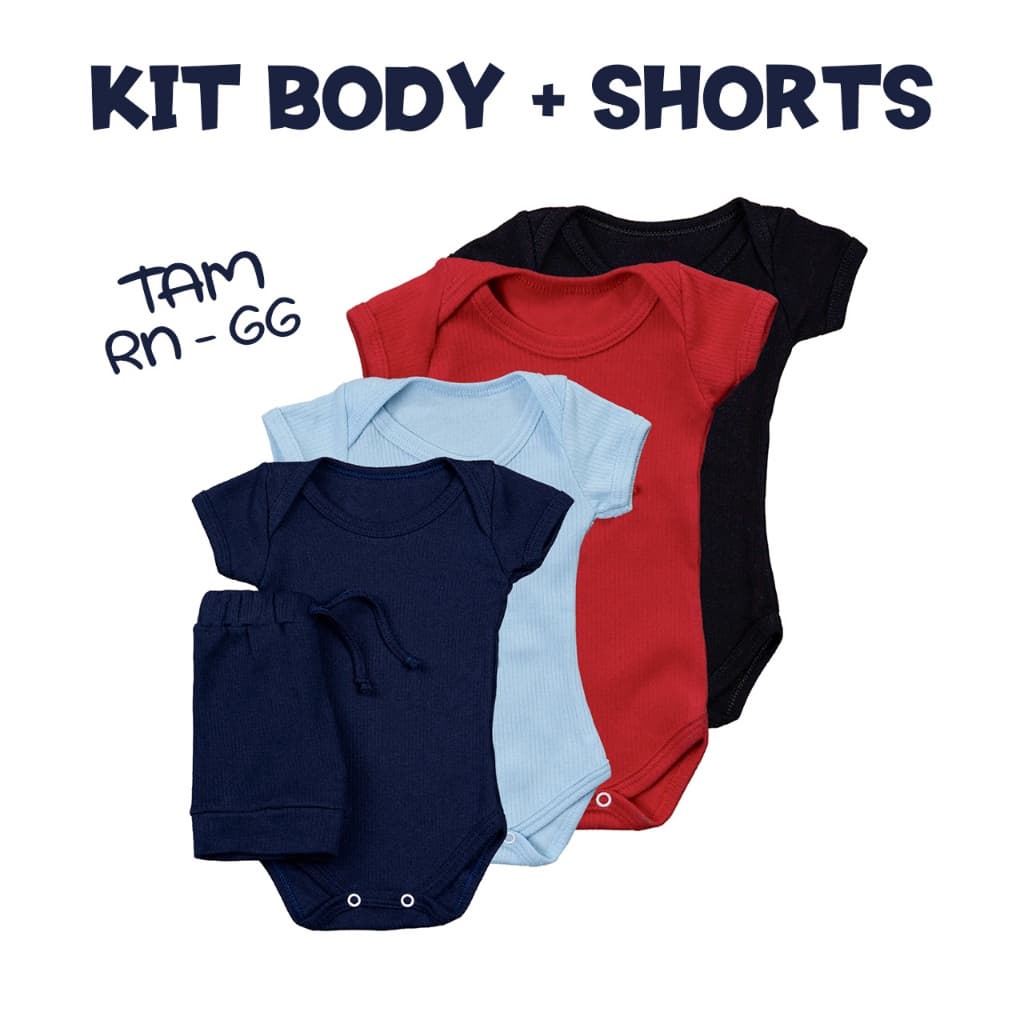 Conjunto Canelado Bebê Body e Short Pagão Infantil RN ao GG 100% Algodão Antialérgico Diploo