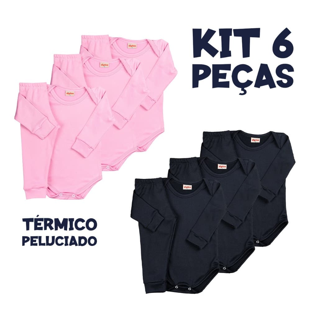 Kit 6 peças térmicas body e calça infantil peluciado unissex bebê menino menina RN ao GG