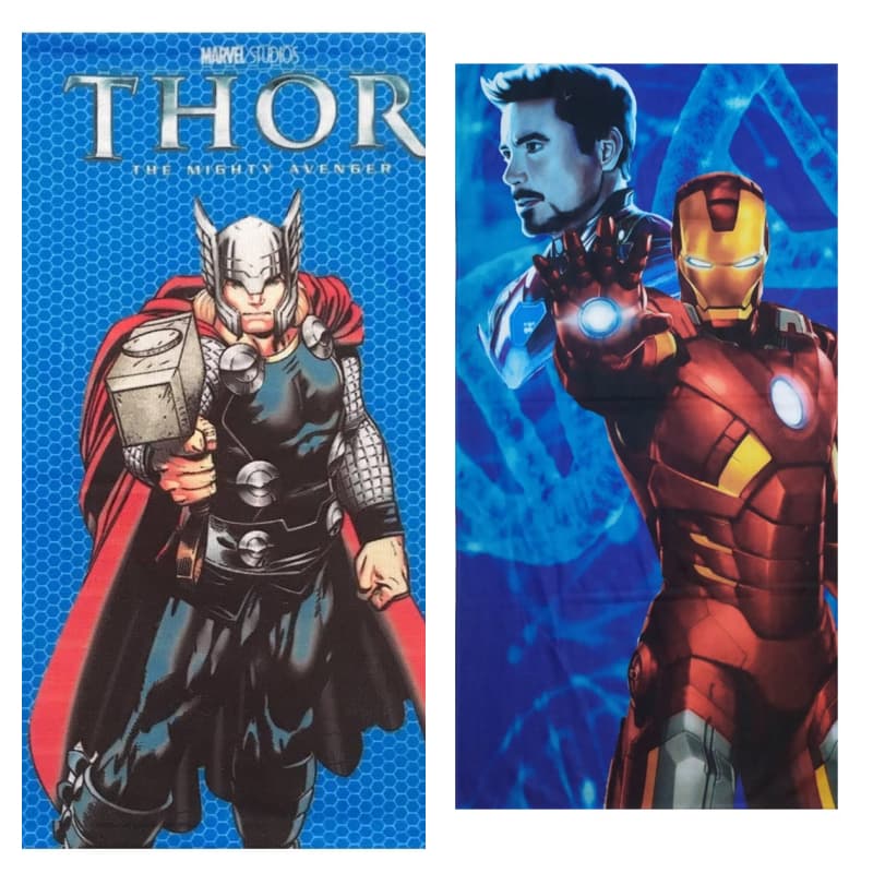 Kit Com 2 Toalhas Banho Praia Piscina Infantil Heróis Thor & Homem De Ferro