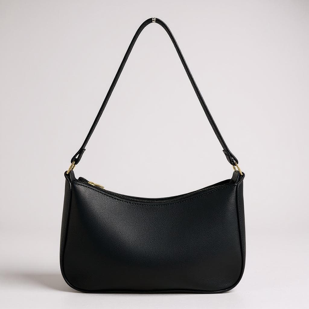 Bolsa de ombro baguete feminina , Bolsa lua com detalhes em dourado e fecho em ziper