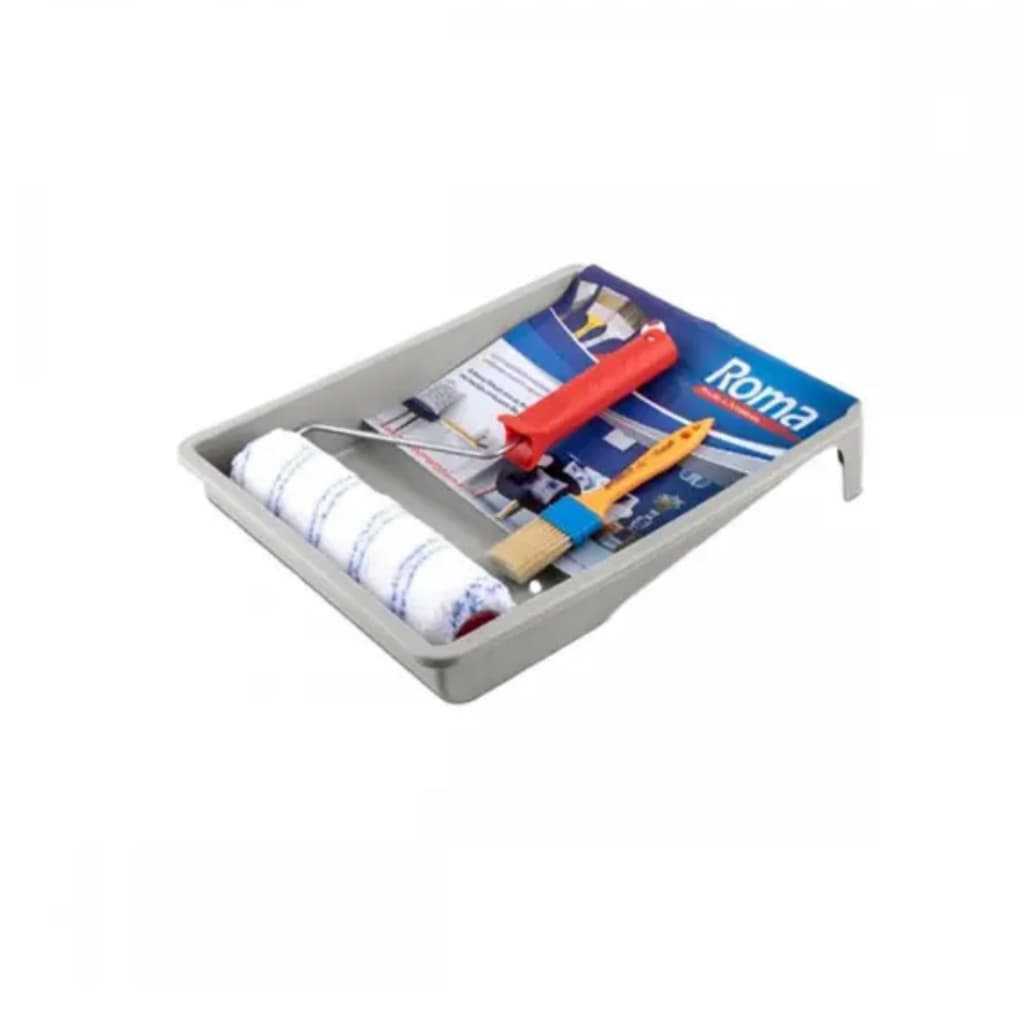 Kit Pintura de Parede 3 Peças Roma - Rolo De Pintura Para Parede 23cm + Cabo para Rolo + Bandeja