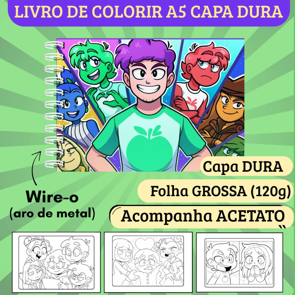 Livro de Colorir Mundo Torajo (Capa Dura, Folha Grossa 120g, Acetato) - 50 desenhos, Caderno de Colorir