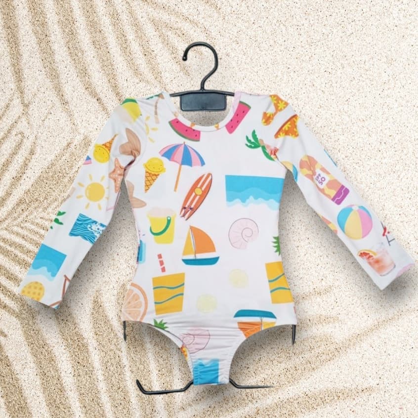 Maiô Infantil Menina Manga Longa Proteção Solar UV50