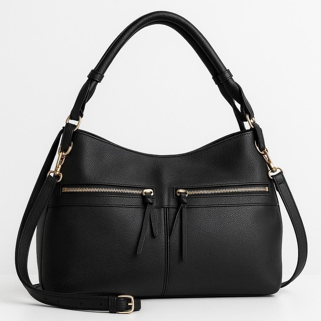 Bolsa Feminina Grande Estilo Hobo Zíper Frontal Duplo Alça Tiracolo Ajustável Couro Sintético Casual