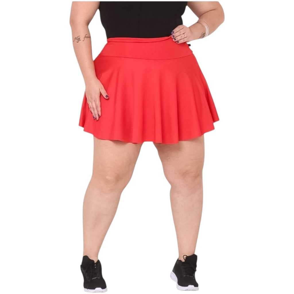 Short Saia Plus Size Fitness Feminina Cintura Alta Em Suplex