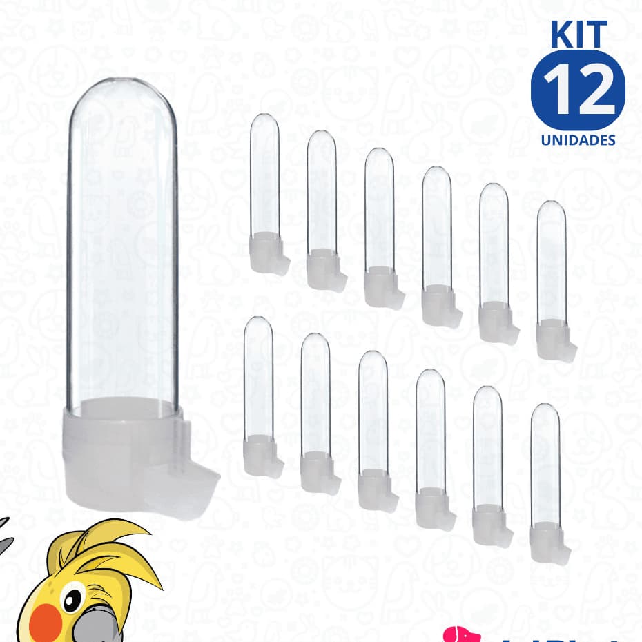 Kit Bebedouro Pássaro Clone Picharrão Redondo Malha Fina 75ml Jel Plast 12 Unidades