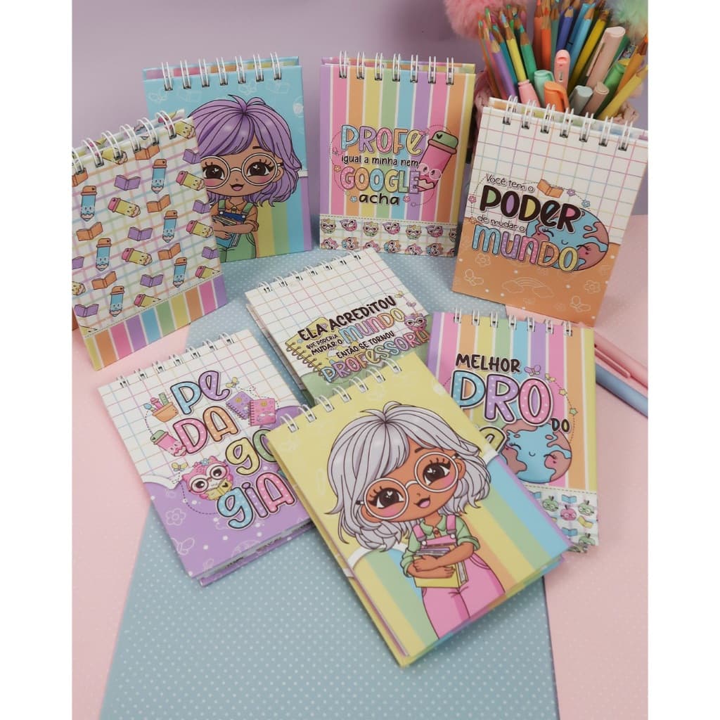 Bloquinhos A6, personalizado, folhas brancas com wire-o branco, super fofo para o Dia dos Professores