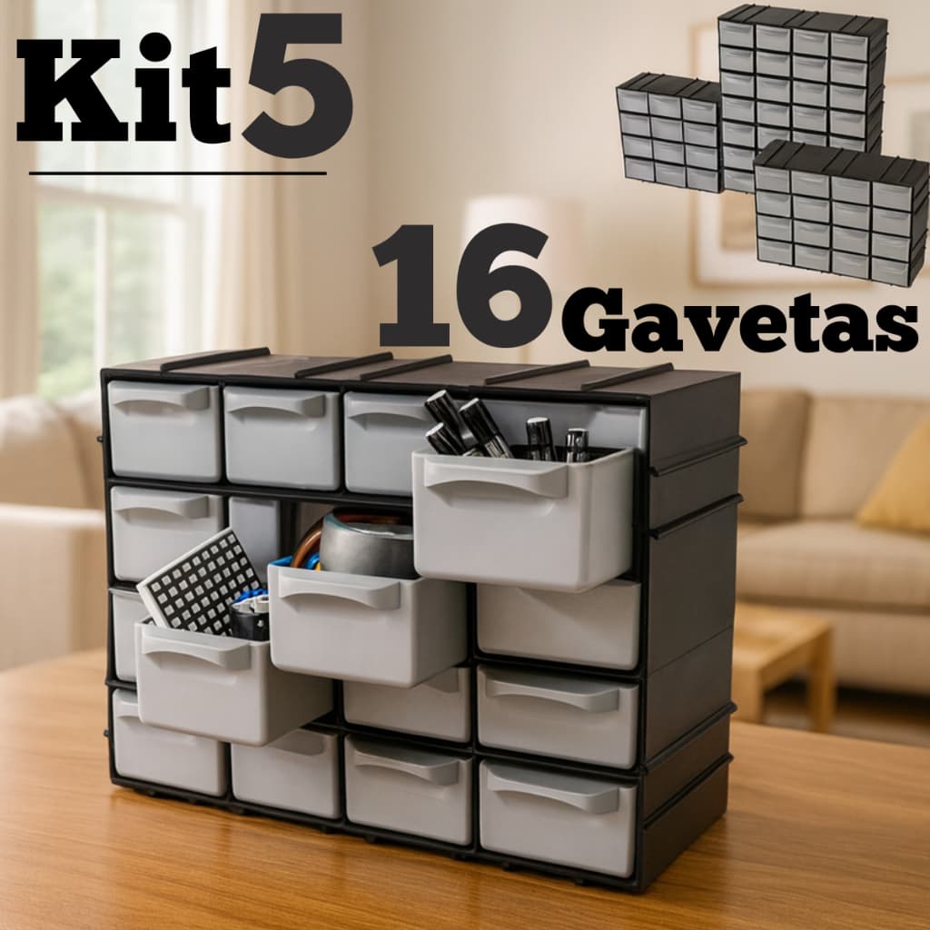 Caixa Gaveteiro Organizador Ferramentas Parafusos Com 16 Gavetas Empilhável Modulável 7001