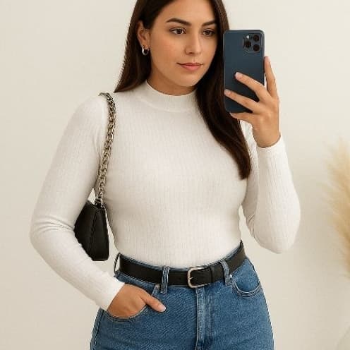 Blusa manga longa| cacharrel canelada feminina gola alta ribaninha outono inverno