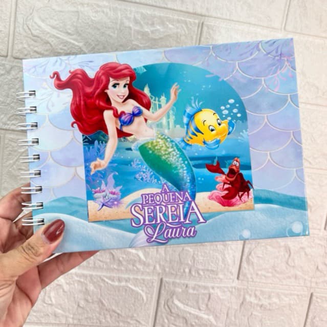 Livro de Colorir Pequena Sereia Capa Dura 50 Desenhos 180g Artesanal Personalizado com Nome Emvio Imediato
