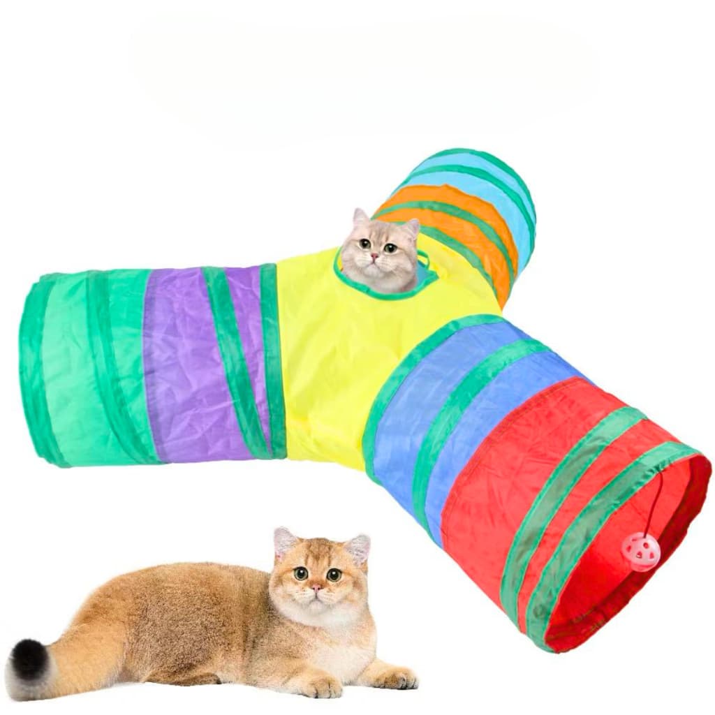 Brinquedo Túnel Colorido Para Gatos Labirinto Para Pets Interativo Em Y Com Bolinha Estimulante