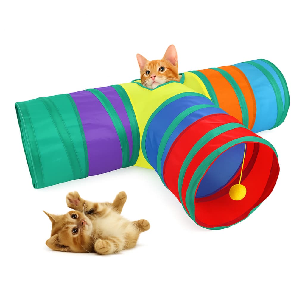 Brinquedo Túnel Colorido Para Gatos Labirinto Para Pets Interativo Em T Com Bolinha Estimulante
