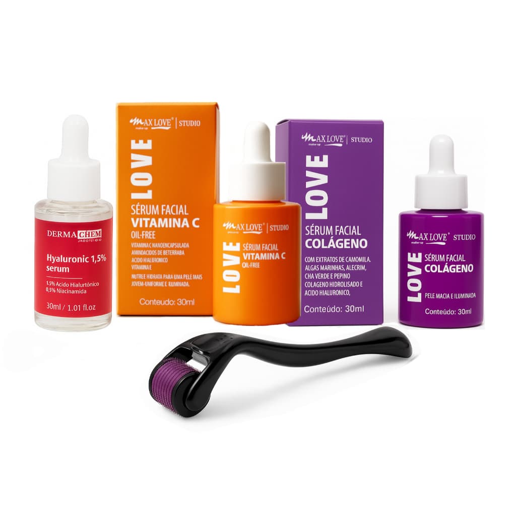 Kit Ácido Hiálurônico 1,5% Colágeno Vitamina C Potente Com Microagulhamento Dermaroller 0.5 1.0 1.5