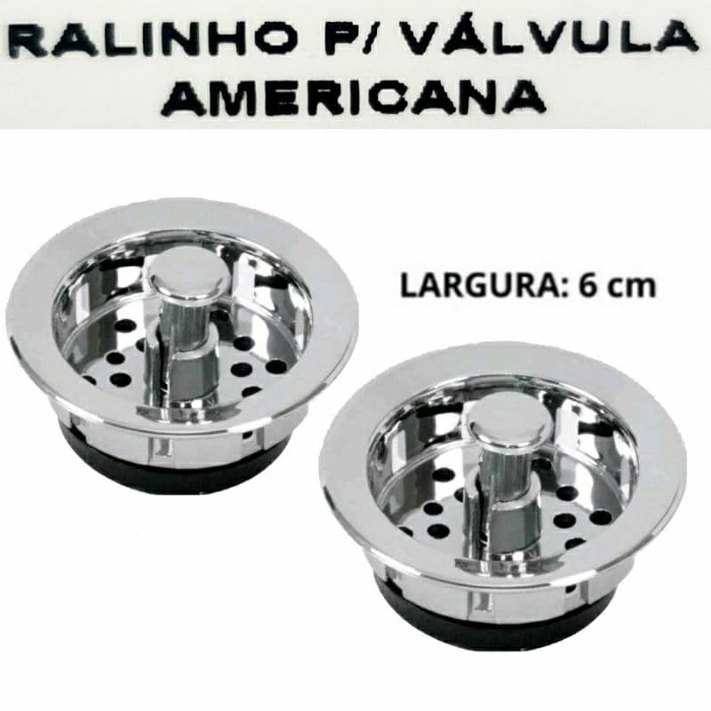 Kit 2 Cestinha Válvula Americana Ralo de Pia de Cozinha 6cm ABS Cromado