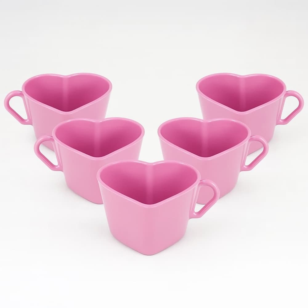Kit 6 Xícaras Coração 100ml Rosa Bebê Acrílico Café Chá Sobremesa Decoração