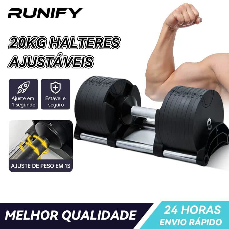 RUNIFY Dumbbell Halter Regulável Anilhas  Com Base Elite Pro