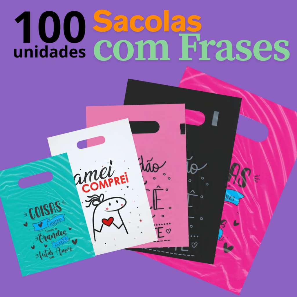 100 sacolas com frases boca de palhaço Alça Vazada boca triste bolsa lindas frases Bijuterias