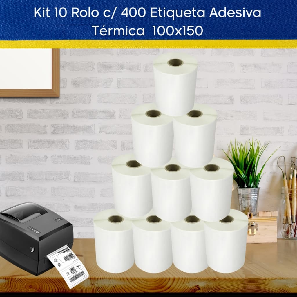 Kit 10 Rolos c/ 400 Etiquetas Térmicas 100x150mm