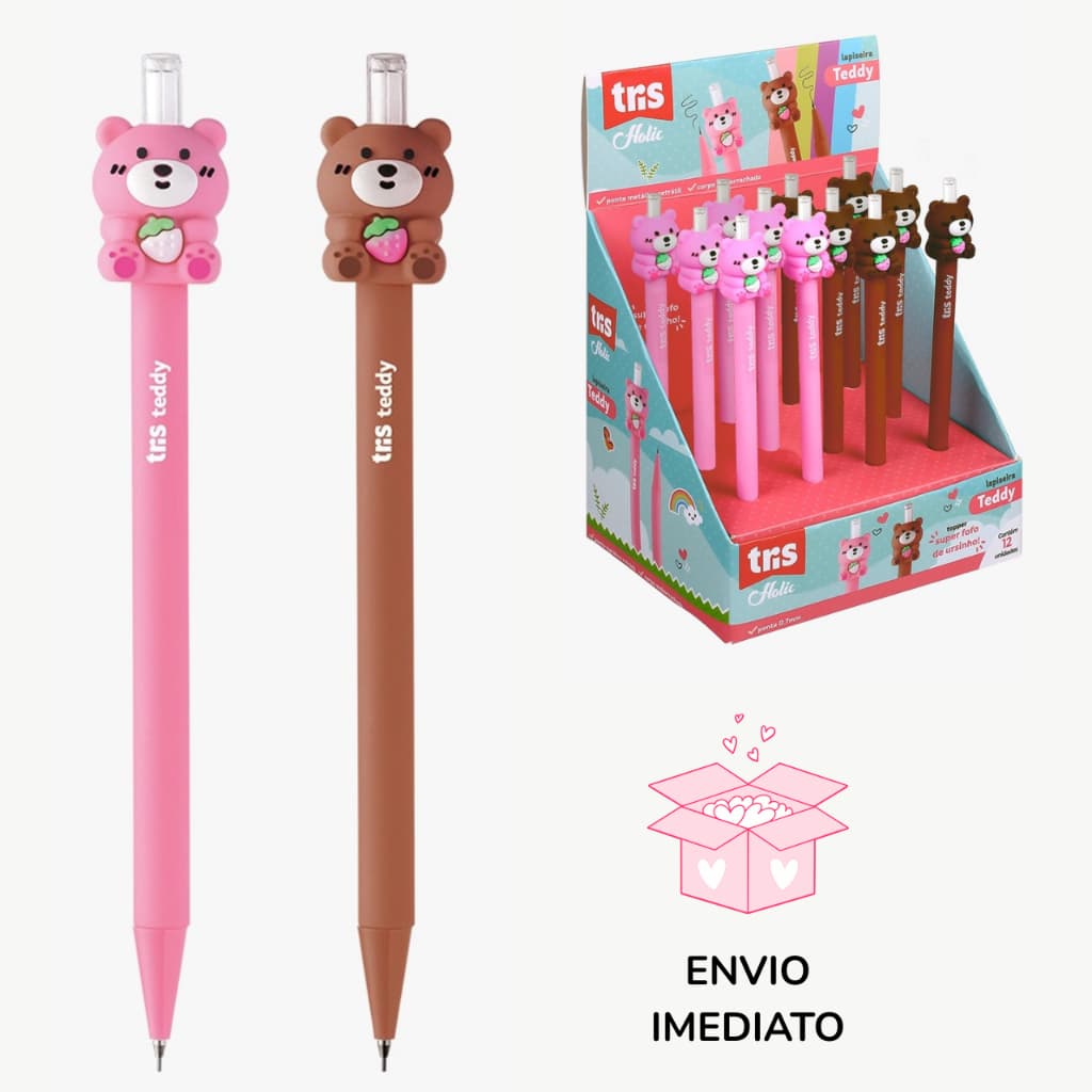 Lapiseira Fofa Teddy Ursinho Tris 0.7mm Papelaria Fofa Criativa