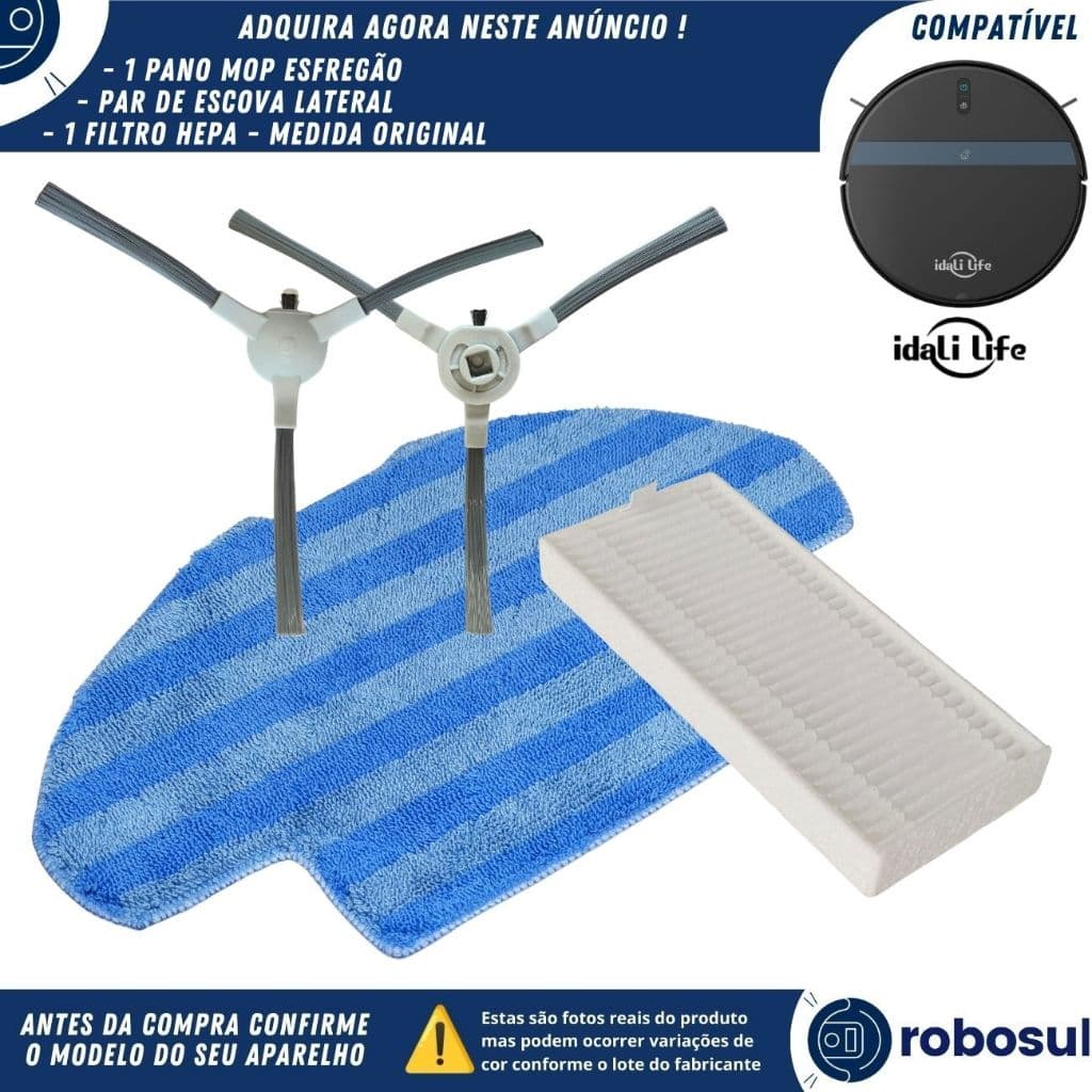 Escovas  Filtro e Esfregão Refil Pano Mop Para Robô Aspirador IDALI LIFE