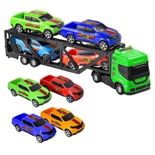 Caminhão Cegonheiro Brinquedo Com Rampa + 4 Carrinhos Brincadeira de Transporte Infantil
