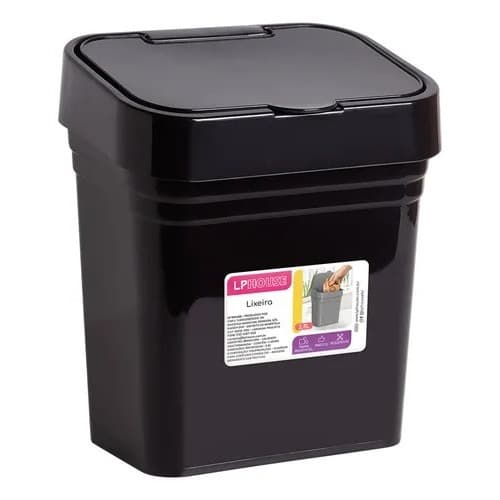 Lixeira de Pia com Tampa Removível - Preta – 2,8L | Banheiro e Cozinha | LP House