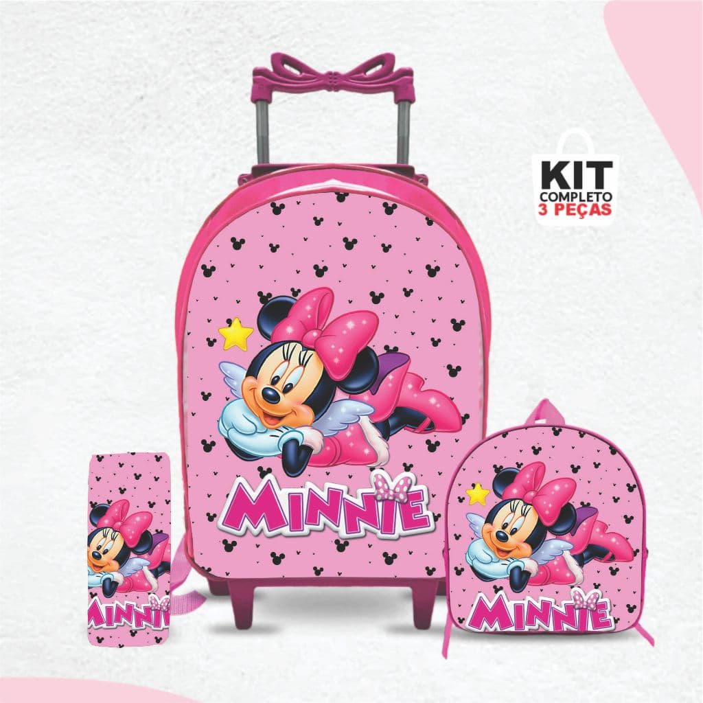 Kit mochila escolar Minie com lancheira e Estojo - com Rodinhas - Menina-Feminino