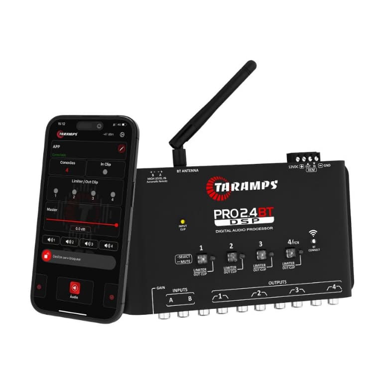 Processador Áudio Taramps 2.4BT Regulagens Pelo Celular Conexão Bluetooth Equalizador Crossover Rca