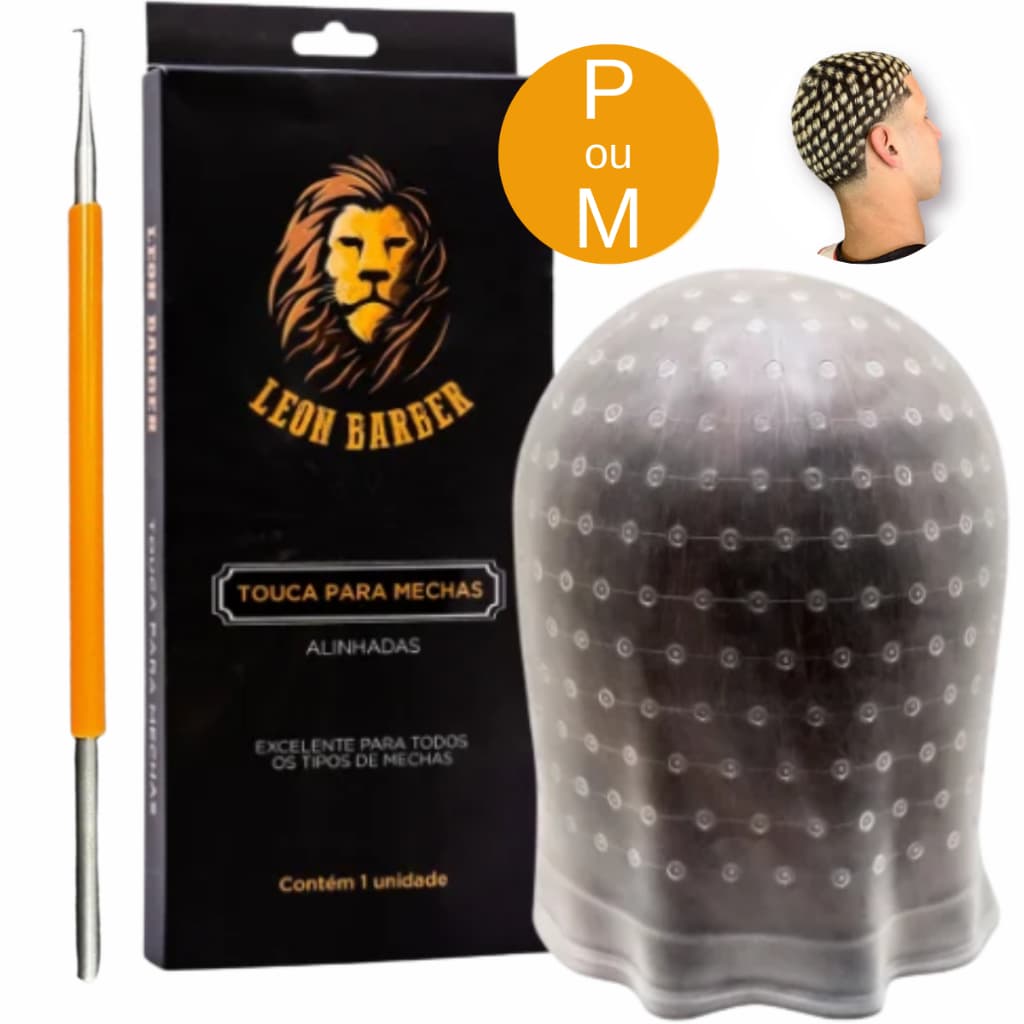 Touca Alinhada Reflexo Mechas Leon Barber + Agulha Profissional – P ou M