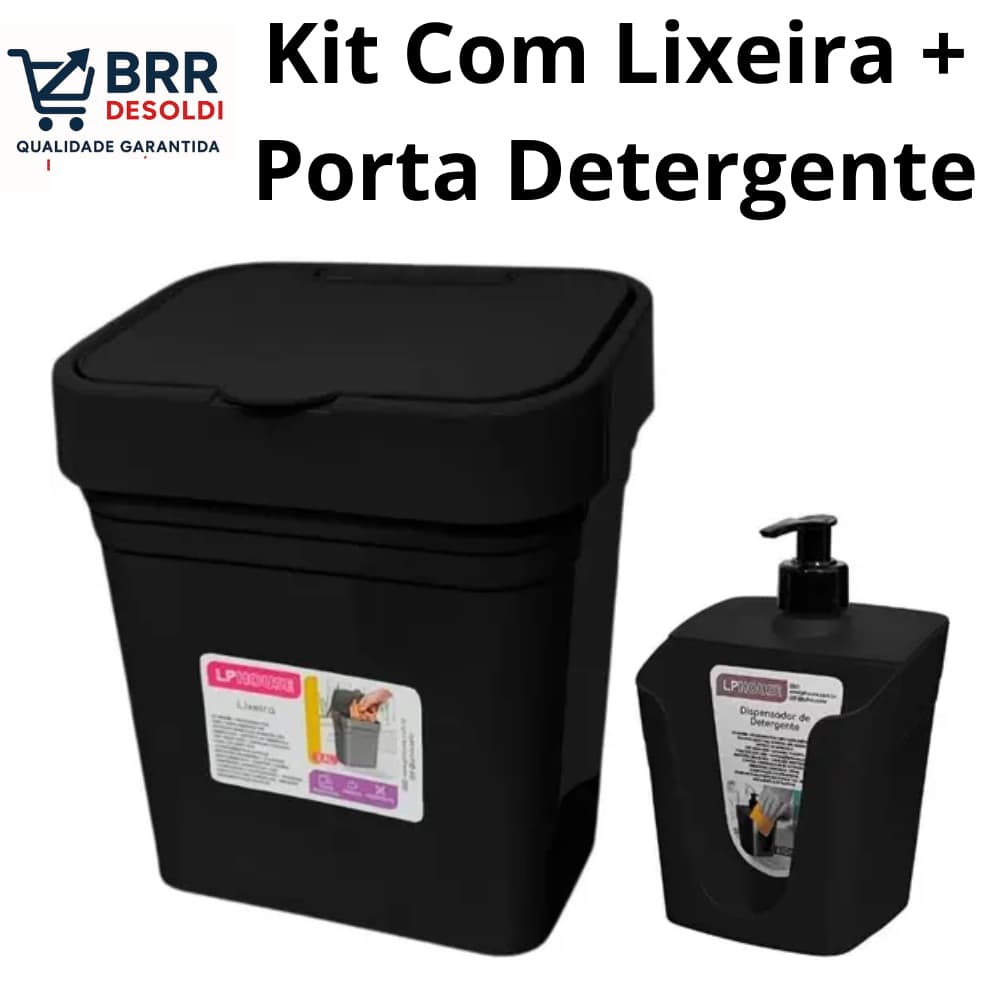 Kit Cozinha Lixeira (2,8L) + Porta Detergente
