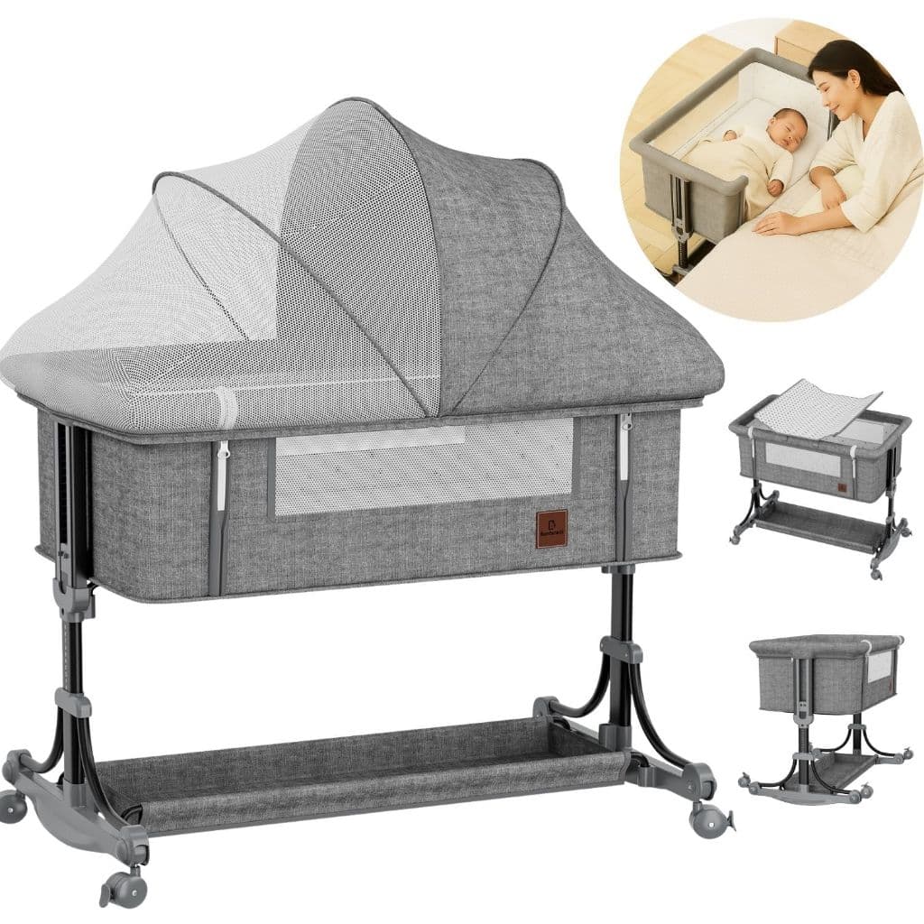 Berço Portátil para Bebê Infantil Estilo Moises Função Balanço E Com Mosquiteiro Cor Cinza