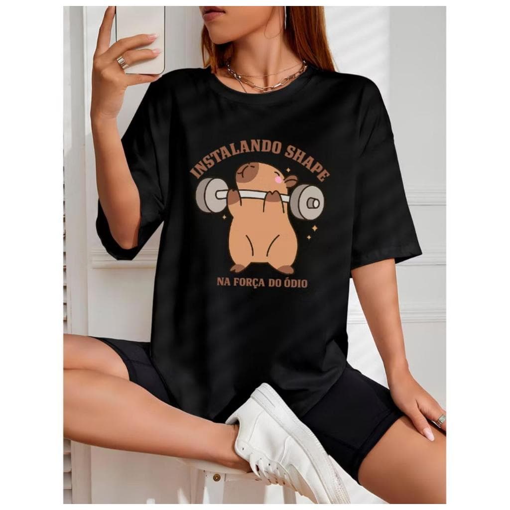 Camiseta Feminina Básica Streetwear Camisa de Algodão Moda Blogueira Capivara